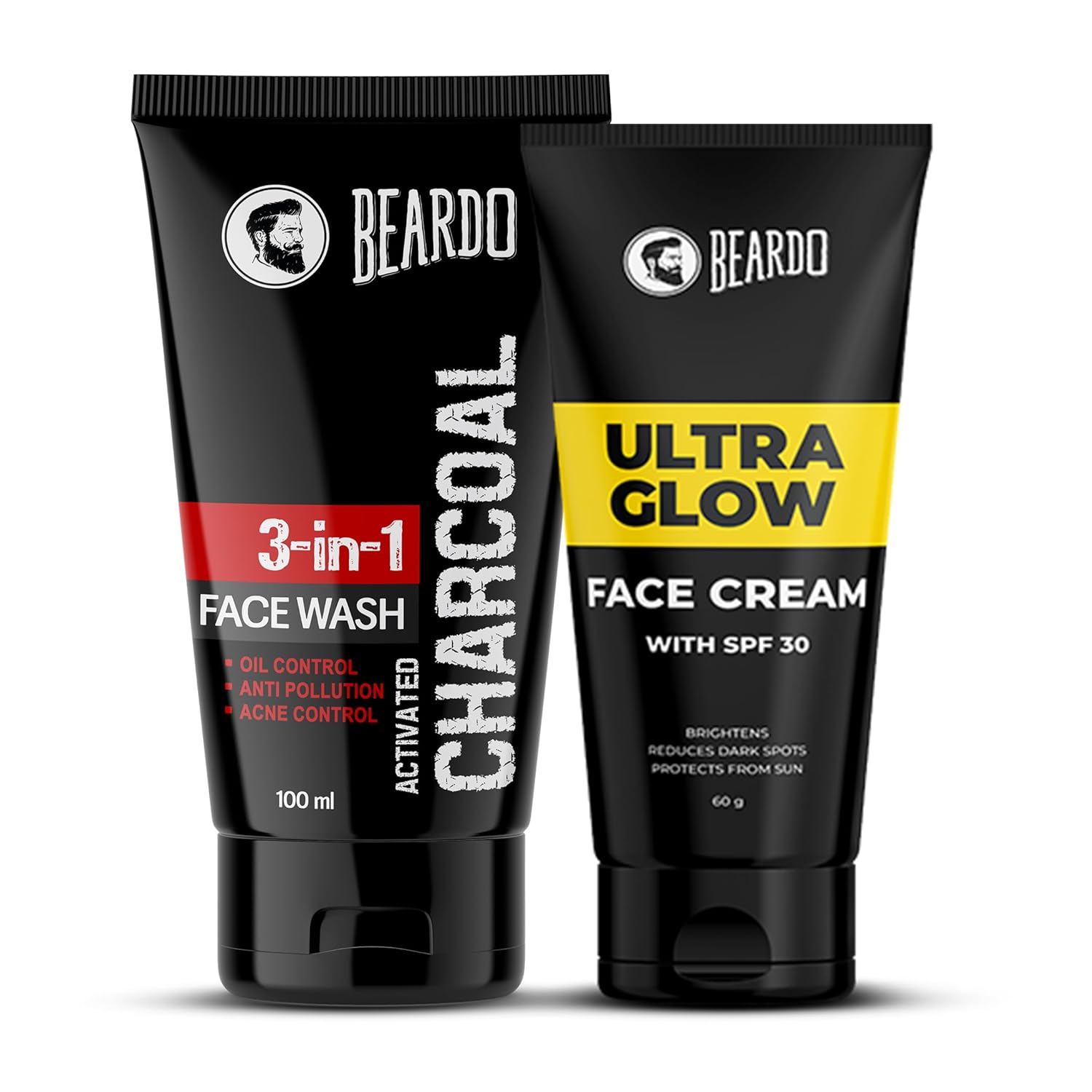 Beardo Activated Charcoal Face Wash 100ml & Ultraglow Face Cream SPF 30 60g Combo for Men Skincare