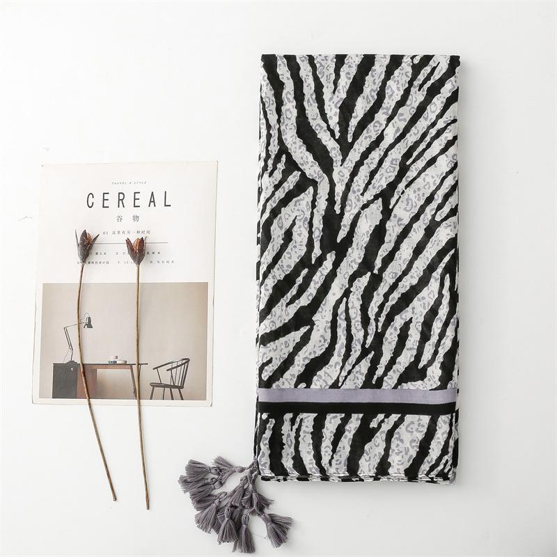 Spring And Autumn Zebra Pattern Chiffon Scarf For Sunshade, Cotton And Hemp Scarf For Traveling In The Desert, Sunscreen, Big Shawl For Women