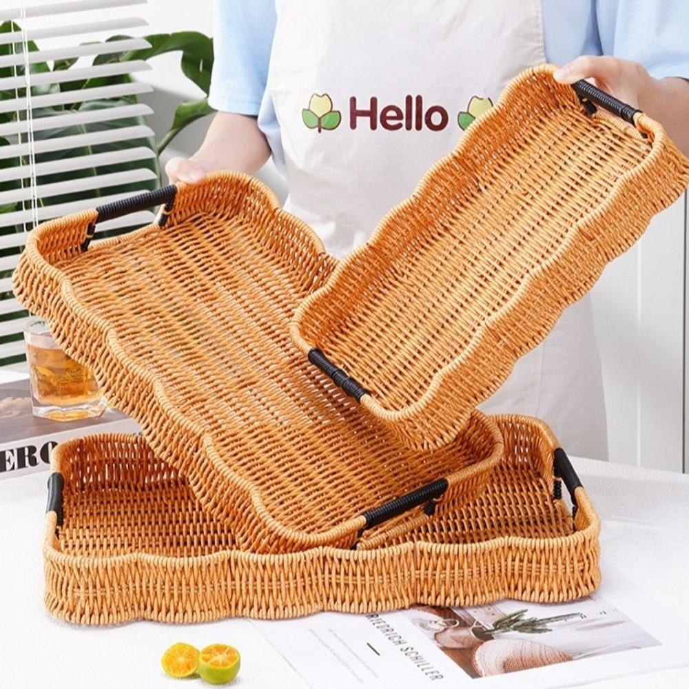 Retro-Stil Weiden-Serviertablett Handgeflochtenes Kunststoff-Rattan-Aufbewahrungstablett Küchenaufbewahrung