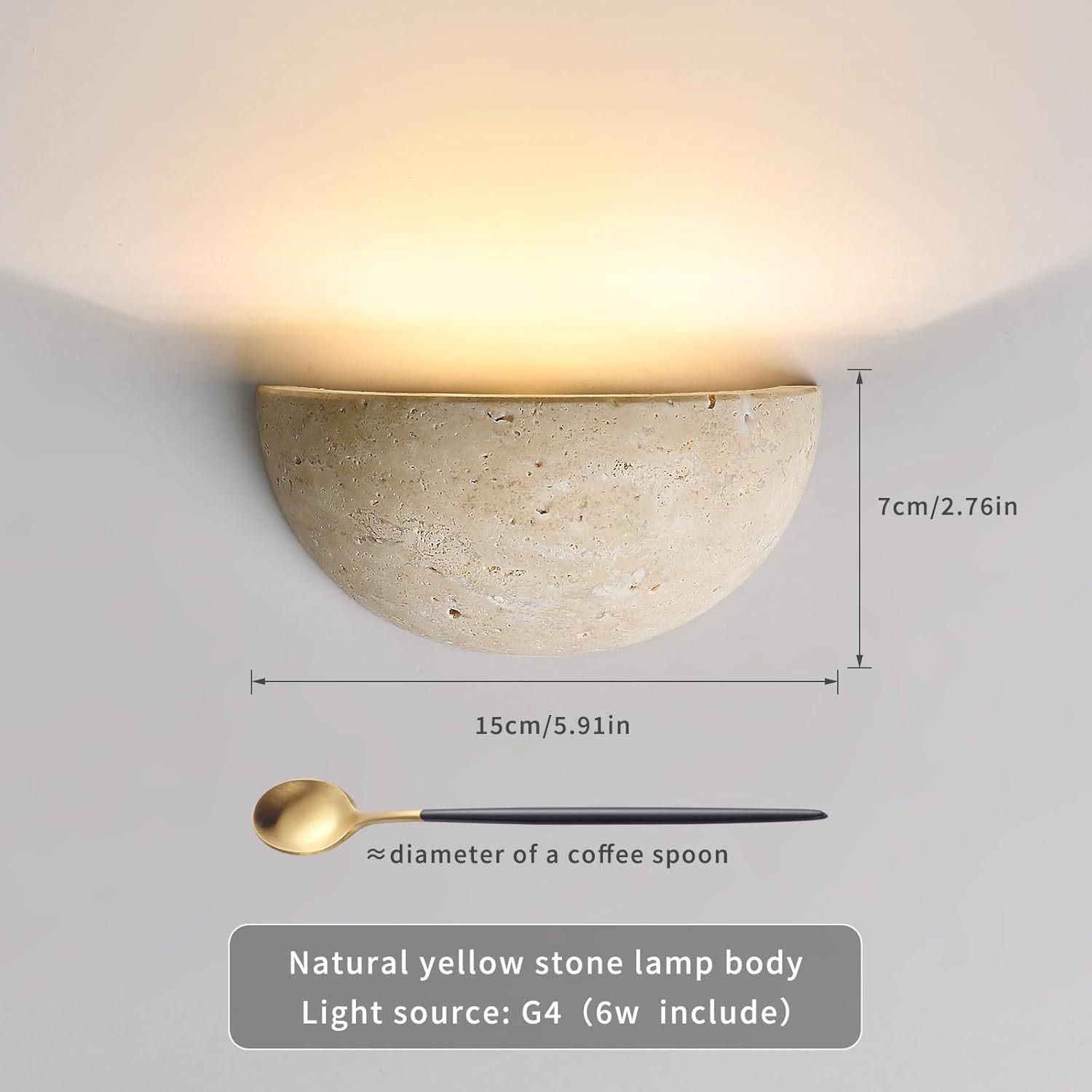

Retro Semicircular Yellow Travertine LED Wall Lamp - Japanese Wabi-Sabi Style Bedside Sconce Cool LED 220V