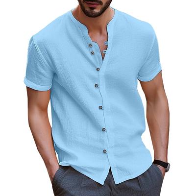 Sommer Weißes Hemd Männer Baumwolle Leinen Tops Mann Kurzarm Knöpfe Einfarbig Blau Schwarz Shirts