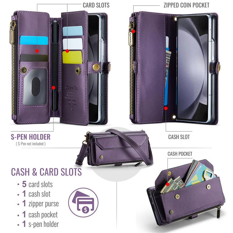 CaseMe Flip Leather Phone Case for Samsung Galaxy Z Fold 7 5G 6 5 4 3 S26 Ultra S25 Edge S24 FE S23 S22 S21 S20 Plus Note 20 Zipper Wallet Card Cover