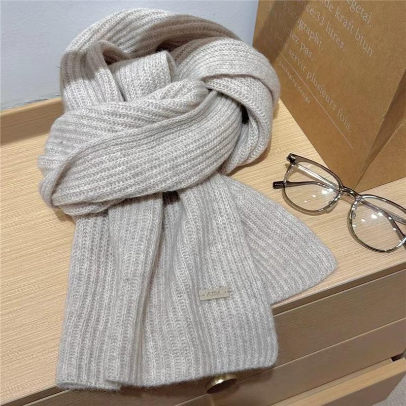 Wool Knitted Scarf Korean Version Versatile Solid Color Simple Woolen Warm Couple Thickened Scarf