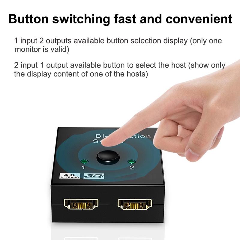HDMI-kompatibler Switch Bidirektional 2.0 Splitter 1x2/2x1 Adapter 2 in 1 out Konverter für PS4 Pro/4/3 TV-Box 4K Switch