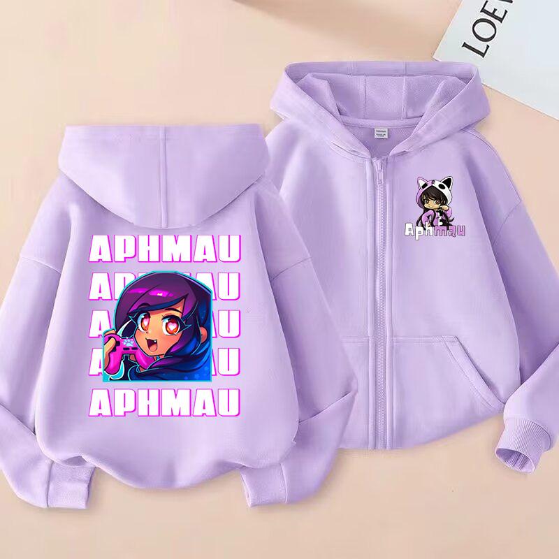 Felpa con zip stile anime Aphmau Abbigliamento per bambini Felpa con zip sportiva per ragazzi Felpa alla moda con zip per ragazze Regalo di Natale Top casual per bambini