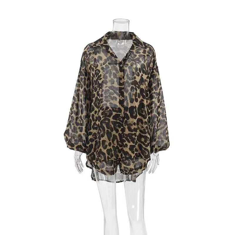 

Western Style Leopard Print Loose Top Shorts Two-piece Set Leopard Print Top and Shorts Set Leopard print L
