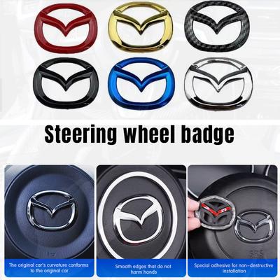 For Mazda 2 3 5 6 7 323 626 RX7 RX8 MX3 MX5 Axela Atenza CX-3 CX-4 MPS 1PCS Car Steering Wheel Front Emblem Badge Logo Sticker 21DD
