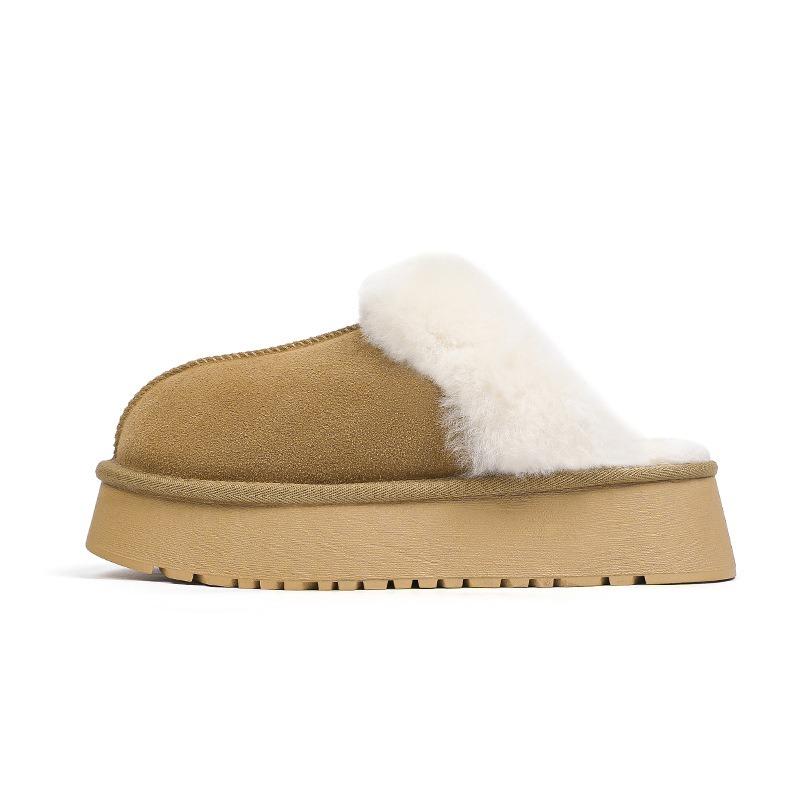

Wool bag head drag girl wearing thick-soled leather fur slippers warm non-slip snow boots thickened half drag girl 35 верблюд