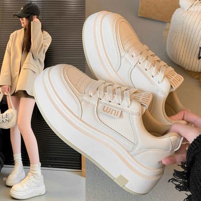 Casual Witte Schoenen voor Dames Casual Sport Board Schoenen voor Lente en Herfst Nieuwe Outdoor Dikke Zool Wandelen Leren Schoenen