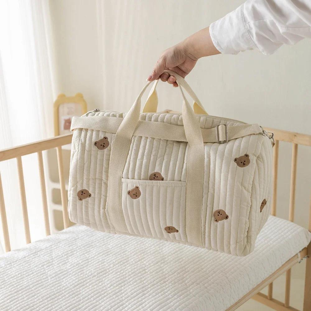 Large Mommy Bag Baby Diaper Bags Cotton Embroidered Travel Luggage Shoulder Bag Stroller Nappy Organizer Portable Handbag