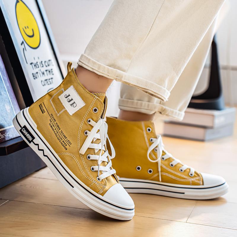 Men 's Casual Four Seasons High Top Fashion Canvas Skateboarding Students Comfortable Sneakers Boys Trending Soft Sole Breathable Shoes