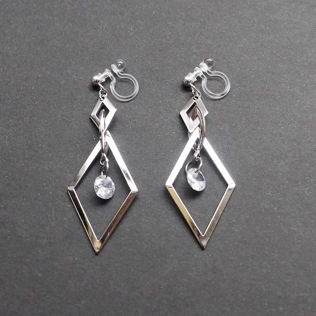 Earrings for Resin Miyabi Grace [Cubic Zirconia] Women, Dangling, Non-Pierced Earrings, Elegant, Adult, Formal, Large, Painless, Crystal, Square,
