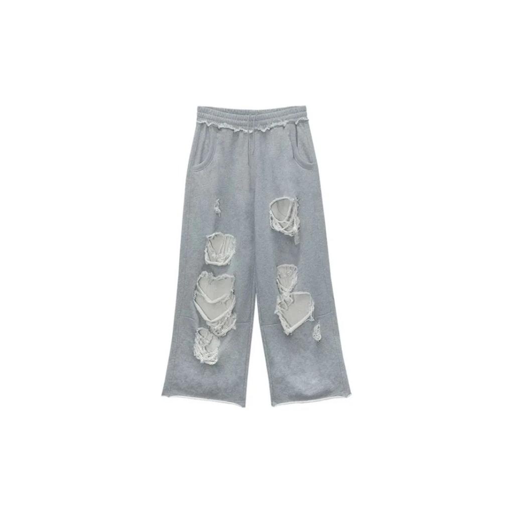 VIONA Graue Ripped Damen Hose Y2k Jogging Weites Bein Amerikanischer Retro Hip Hop Jogginghose Übergröße Baggy Lässig Streetwear Sommer