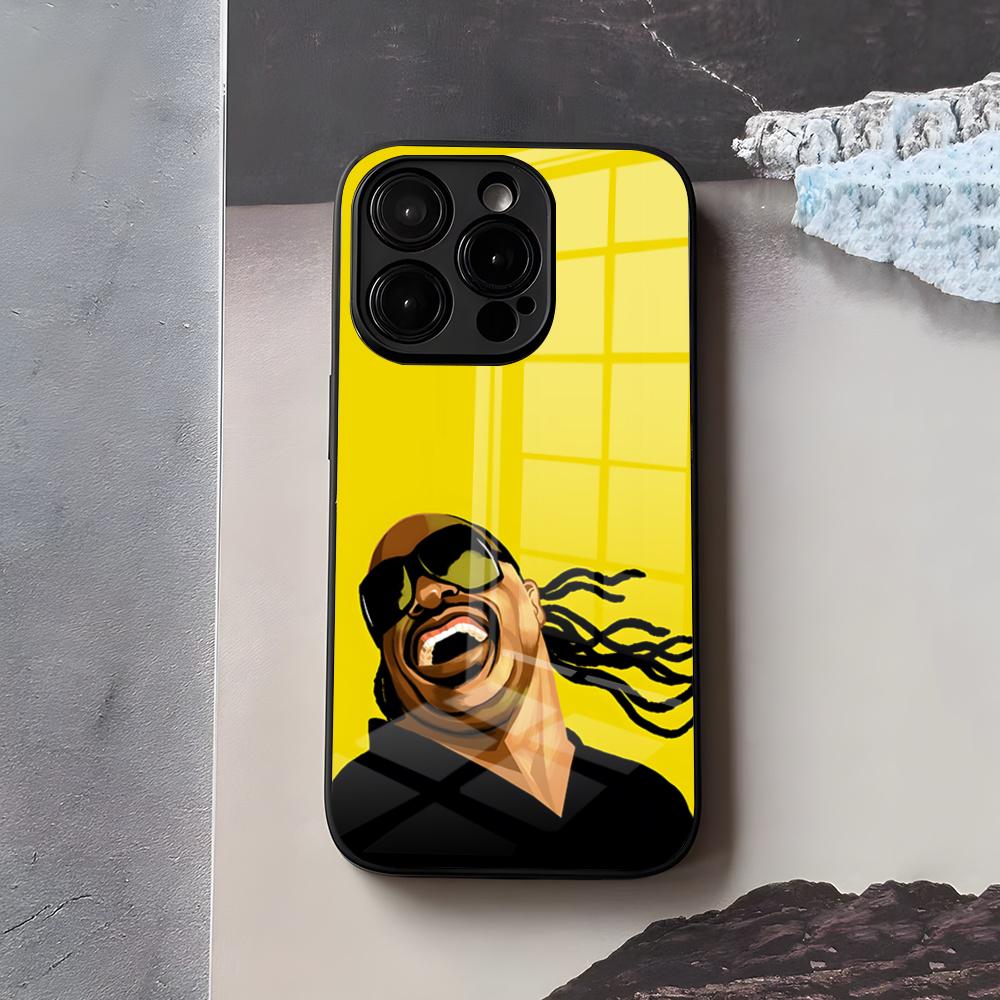 S-Stevie Wonder Phone Case For IPhone 17 Air 16 E Pro Max 15 14 13 Mini 12 Pro 11 Max Plus Black Glass Cover