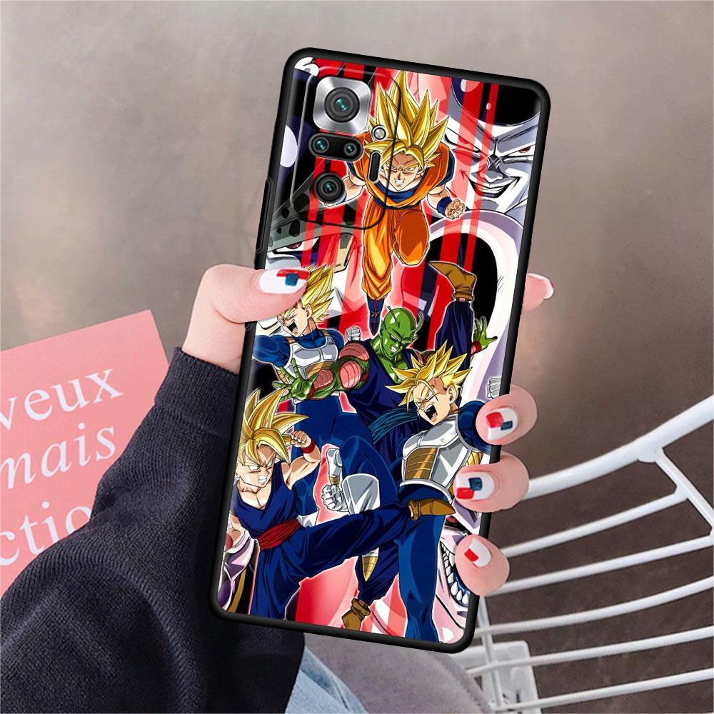 Luxury Black Phone Case For Xiaomi Redmi Note 11 10 9 8 7 Pro 9S 9A 9C 10s 8T K40 10C 10S Funda Cover Beerus Dragons Anime