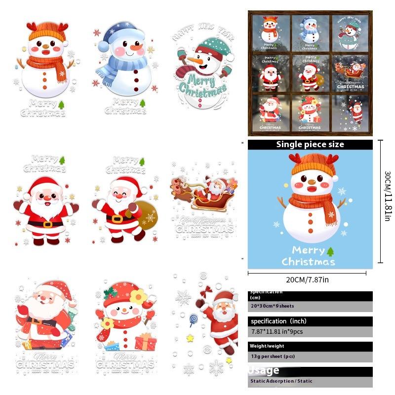 Santa Claus Christmas Ornaments Static Stickers Window Grilles Scene Arrangement Glass Doors Stickers Windows