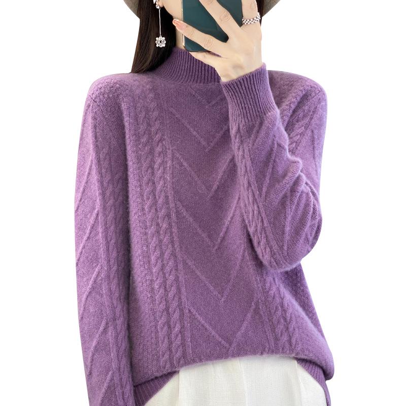 Women's Plus Size High Neck Wool Pullover: Thick Knit Sweater for Autumn & Winter