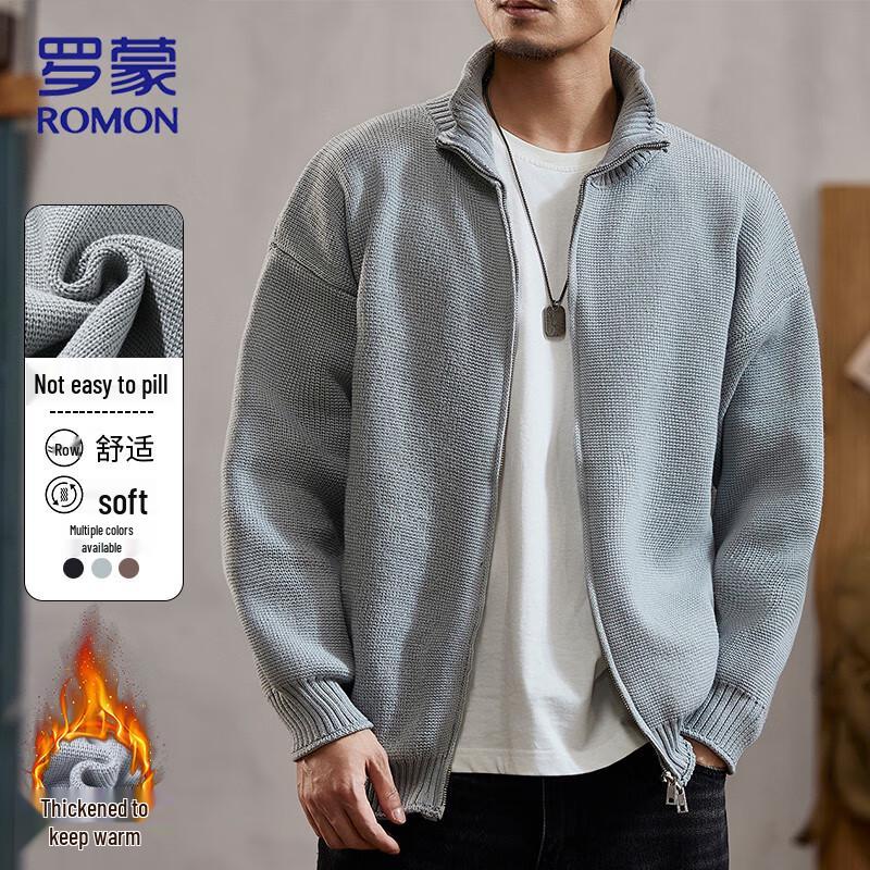

ROMON Men s Loose Fit Mock Neck Cardigan Sweater XL