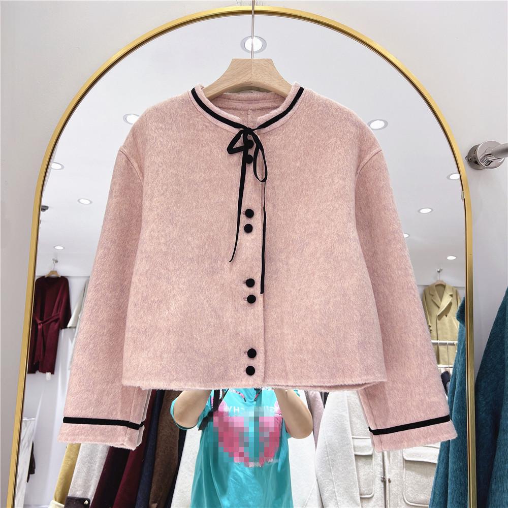2024 Autumn/Winter French Chic Petite Double-Sided Cashmere Bow Coat