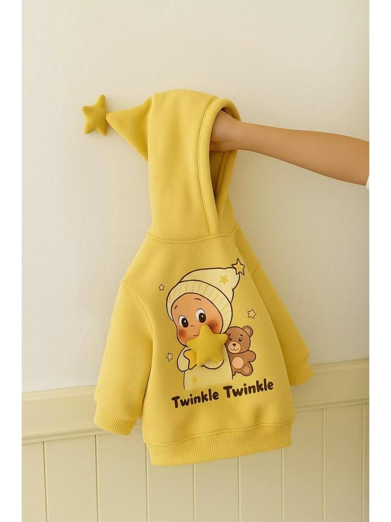 2025 Korean Style Star Hoodie - Versatile & Cute Winter Jacket with Velvet Cotton