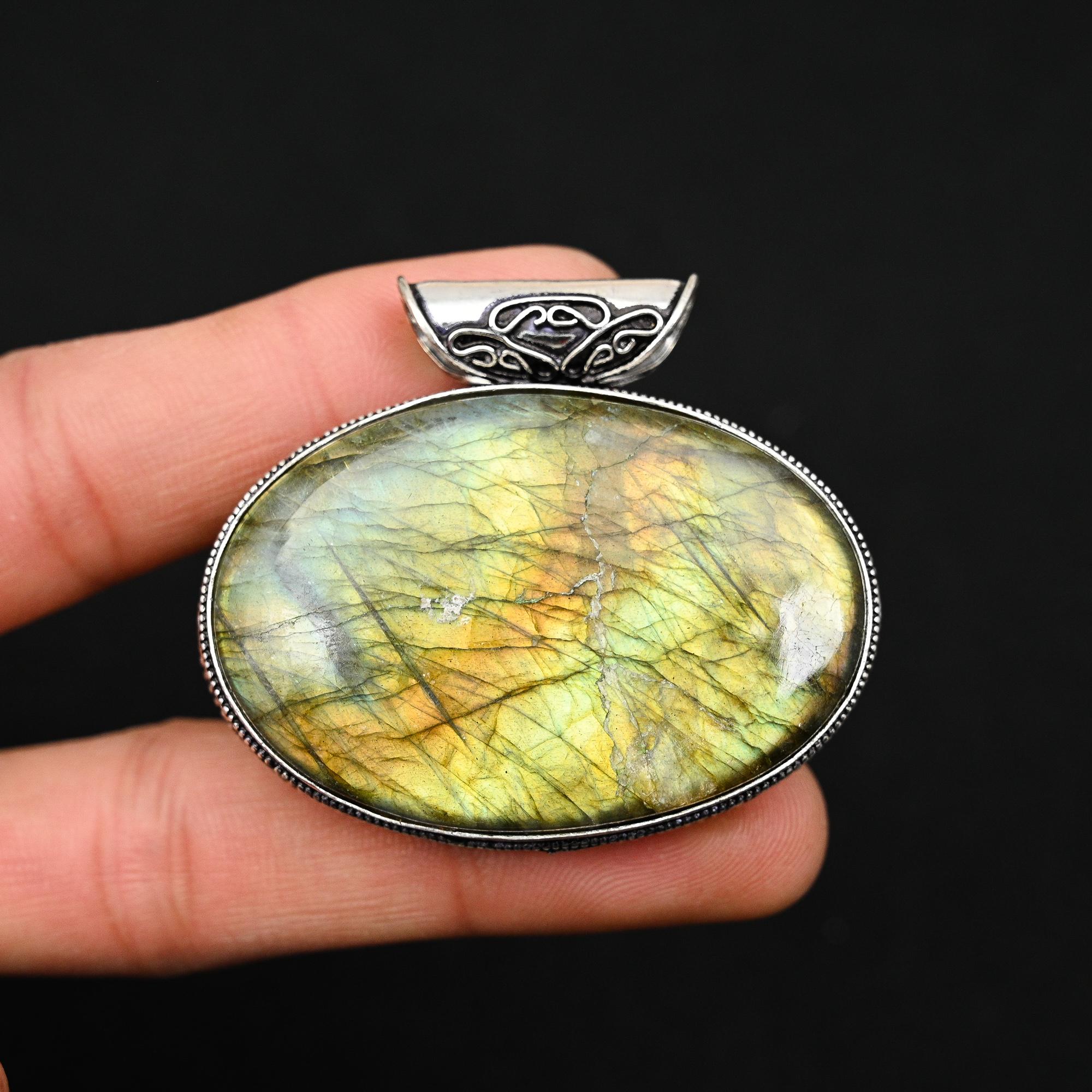 

Лабрадорит драгоценный камень стерлингового серебра 925 пробы винтажный ювелирный подарок кулон