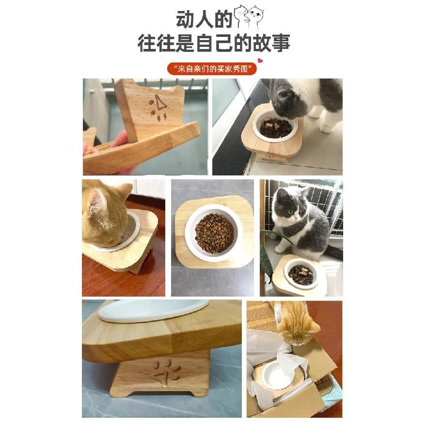 Cat Bowl Ceramic Solid Wood Bowl Rack Cat Food Bowl Cat Rice Bowl Cat Bowl Feeding Tableware Cat Food Basin Pet Supplies