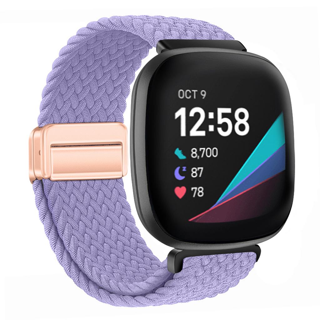Nylon Braided Loop Strap For Fitbit Versa 4/3 Adjustable Metal Magnetic Bracelet Wristband For Fitbit Sense 2/1 Band Accessories