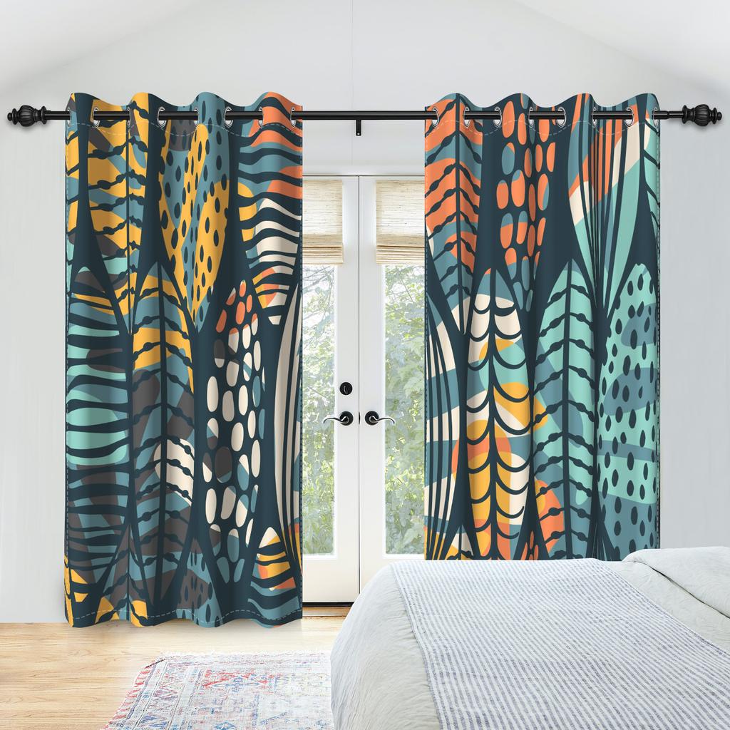 2pc Modern Leaves Window Curtains Home Interior Curtains Medieval Minimalism Nordic Abstract Bedroom Curtains Polyester Fabric