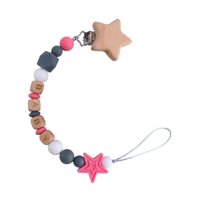 DIY Baby Personalized Name Leaf Pacifier Clips Holder Chain Teething Toys Gifts Wooden Ring Anti-drop Chains Babies