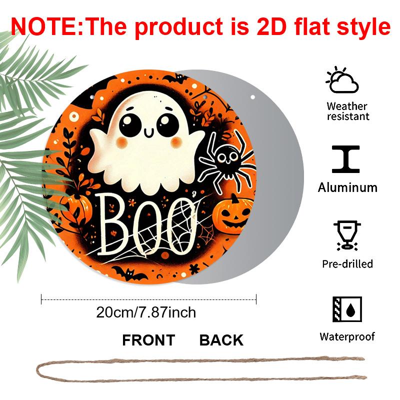2D Flat, 1pc Halloween Ghost Aluminum Ornament, Circular Wall Craft, Suitable for Wreath Center, Wall And Room Decor - Durable, Easy-To-Clean Holiday