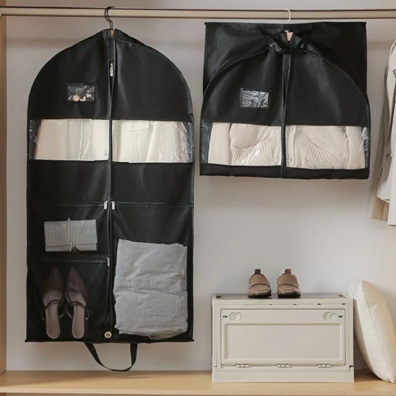 Non-Woven Fabric Hanging Clothing Protector - Extra Thick Dustproof Dust Cover,Winter Coats & Garments with Transparent Pocket