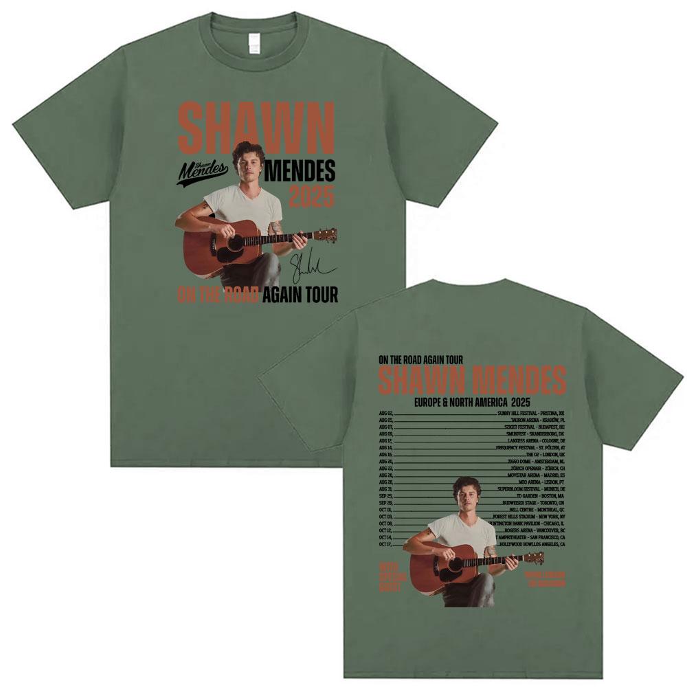 Singer Shawn Unisexdes On The Road Again Tour 2025 Print T Shirts Unisexs Women Hip Hop T Shirt 100 Cotton ONeck Tshirt Streetwear