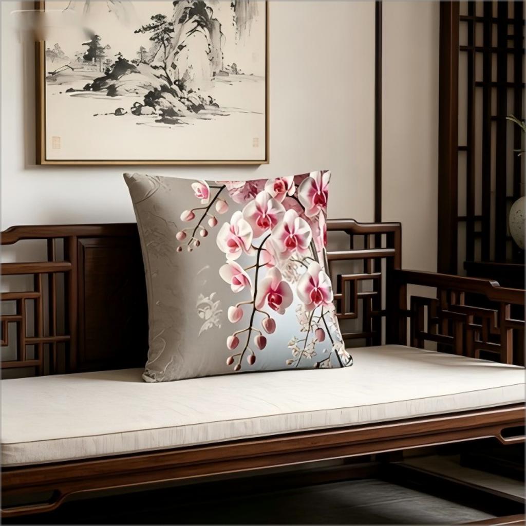 Elegant Pink Orchid Throw Pillow Cover, Delicate Phalaenopsis Floral Print Decorative Cushion For Living Room Bedroom Sofa Couch