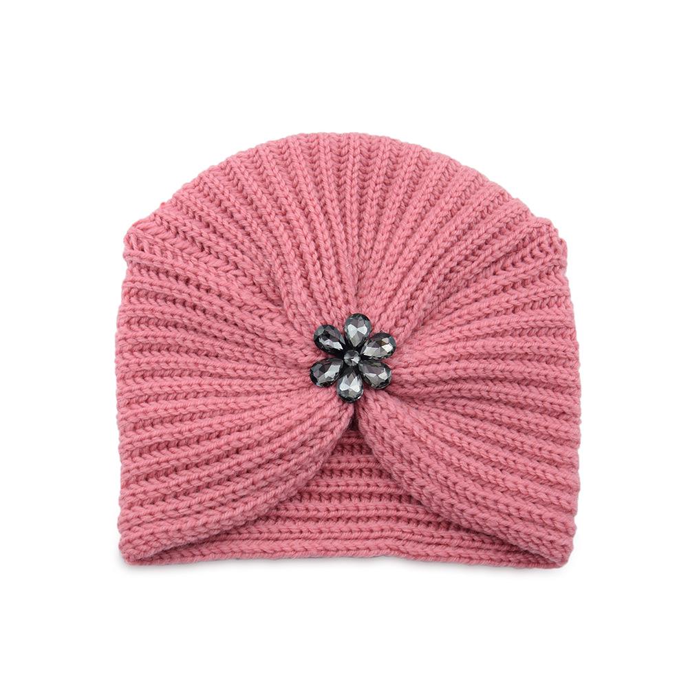 European-American Diamond Flower Knitted Wool Hat - Bohemian Crystal Indian Hat for Autumn/Winter