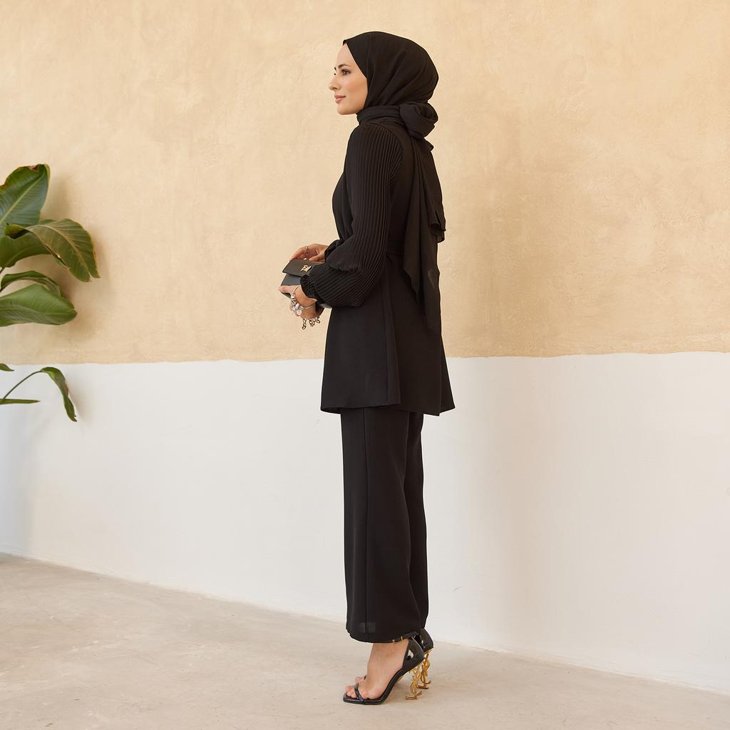 Set tunică pantaloni plisați mâneci femei