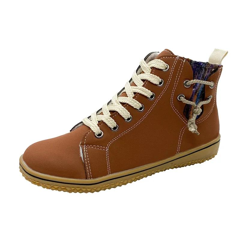 Fashion Women Plus Size Short Plush Warm Ankle Boots Platform Low Heels Booties Hight Top Zip Shoes Ladies Cowboy Style Footwear Winter