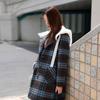 Sancai Women's Plus Size Hooded Plaid Faux Two-Piece Down & Wool Coat