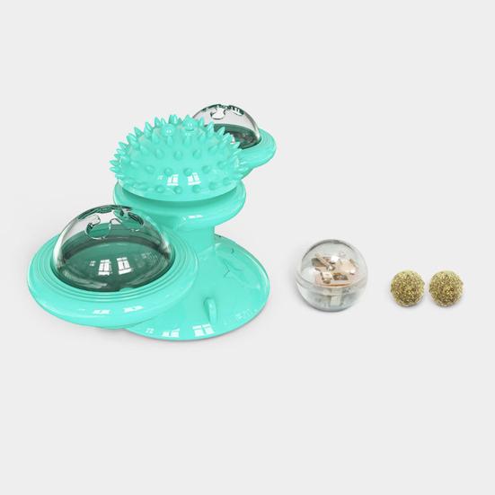 Windmill Cat Toy Interactive Spinner Pet Toys with Catnip And LED Light Cat Face Massage Brush with Suction Cup for Indoor Cats