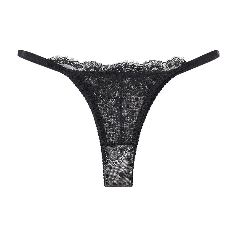 European & American Lace Patchwork Thin Strap Thong Lingerie - Sexy, Breathable Women's Panties