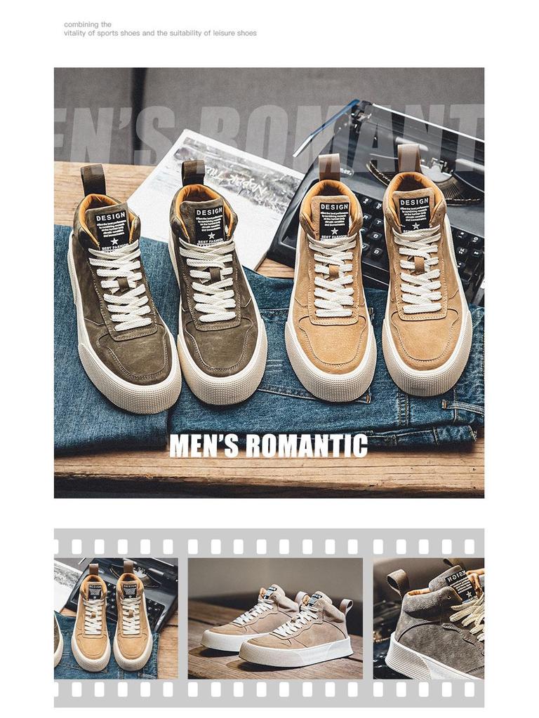 Men's Korean Style High-Top Skate Sneakers - Leather, Thick Sole, Height-Increasing, Trendy Casual Shoes for Teens (Spring/Autumn)