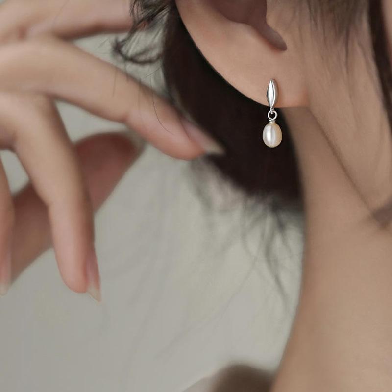 925 Silver Drop Earrings Hoop Pearl Leaf Vintage Irregular For Women Girl Gift Fashion Jewelry Dropship