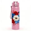 1PC Red White Floral Wreath Art 750ml Color Plastic Sports Water Bottle Leakproof Flip Straw Lid Suitable for Sports Office Home Use