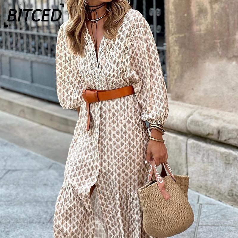 BITCED Fashion Autumn Winter Long Sleeve V-Neck Casual Dresses