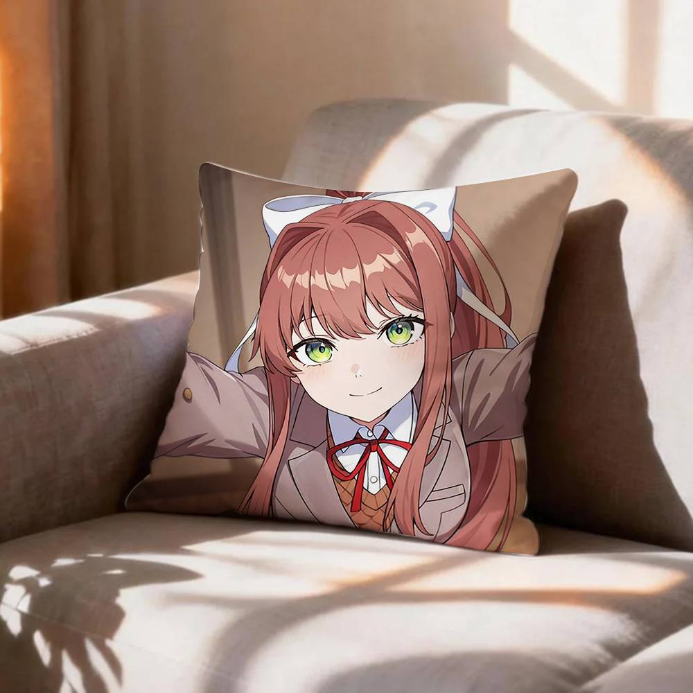 Meta Horror Game DDLC MMonika Pillow Case Pattern Printed Pillowcase For Living Room Sofa Cushion Cover