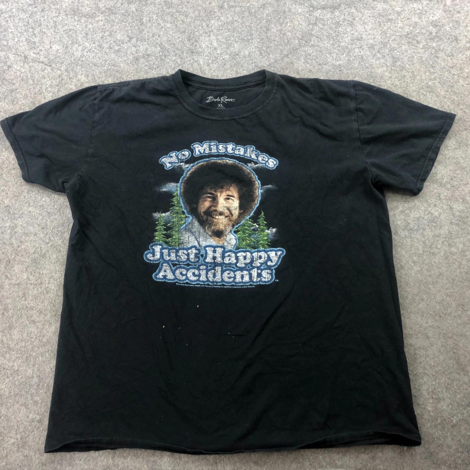 Bob Ross Shirt Mens XL Black Short Sleeve No Mistakes Just Happy Accidents * 3XL
