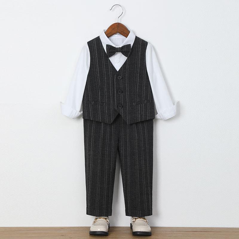 Boys' Suit British Gentleman Striped Suit Flower Boy Baby Birthday Dress Children's Host Piano Performance Outfit