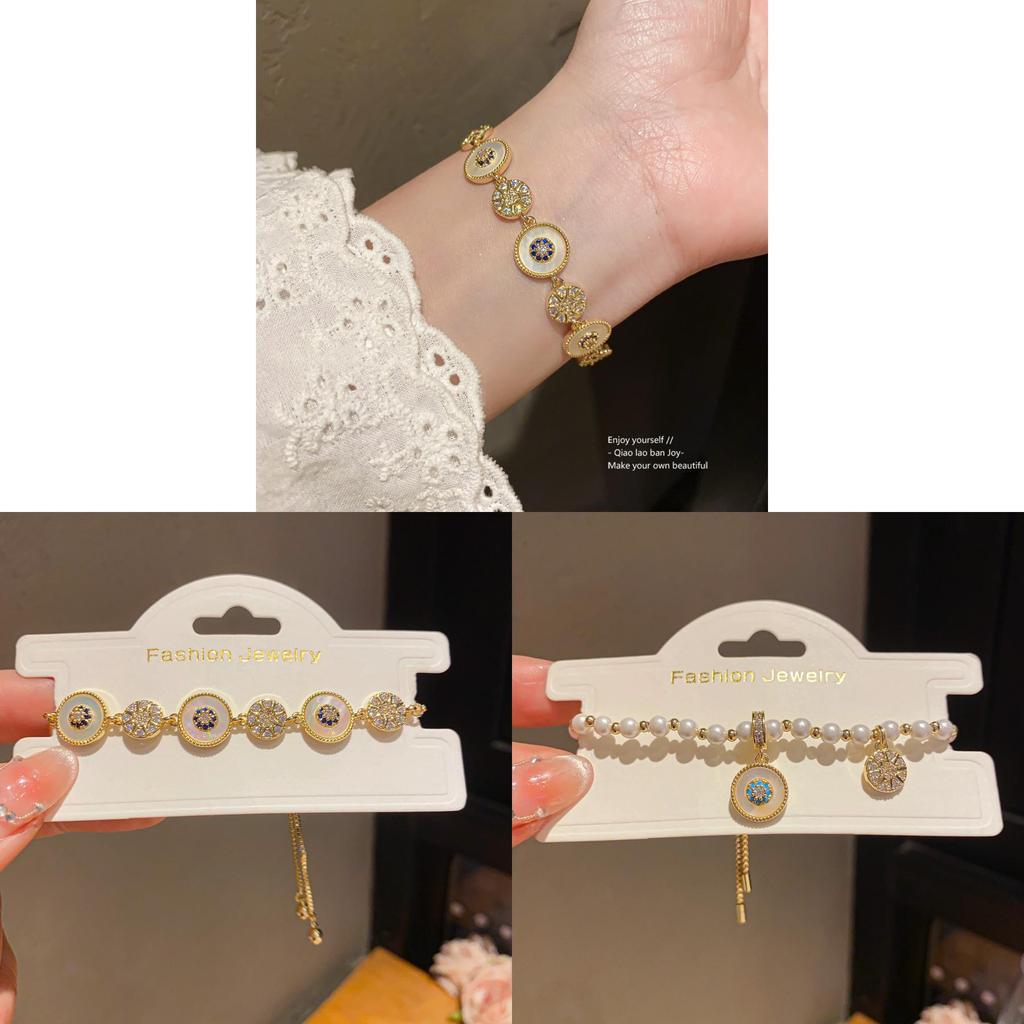 Vintage Geometric Zircon Pearl Bracelet With Luxurious French Court Style For Women