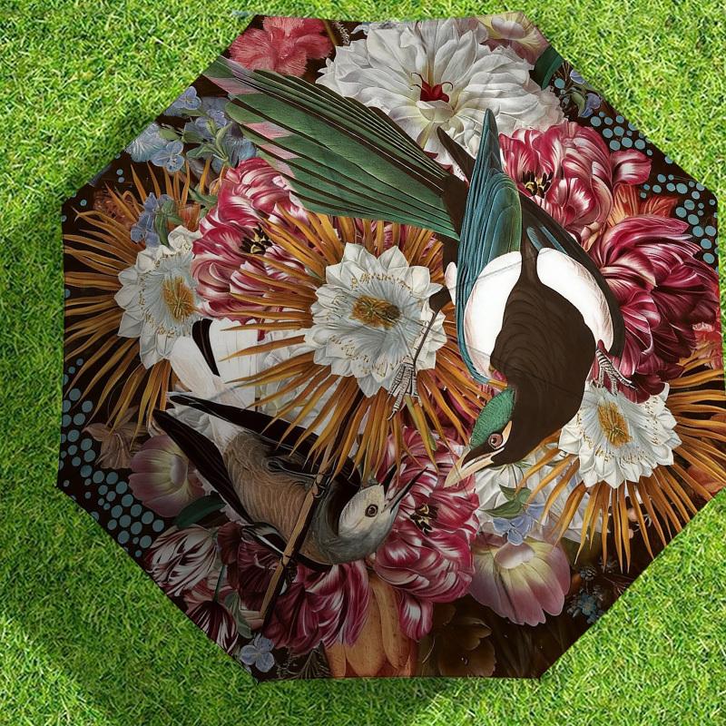 1pc Floral Birds Automatic Folding Umbrella, Heavy Duty 8 Rib Iron Frame,  Suitable for Travel, Daily Use, Birthday, Decor Gift M0104037