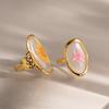 Elegant Stainless Steel Gold Color Oval Floral Ring for Women Transparent Resin Dried Flower Open Ring Fashion Jewelry Gift