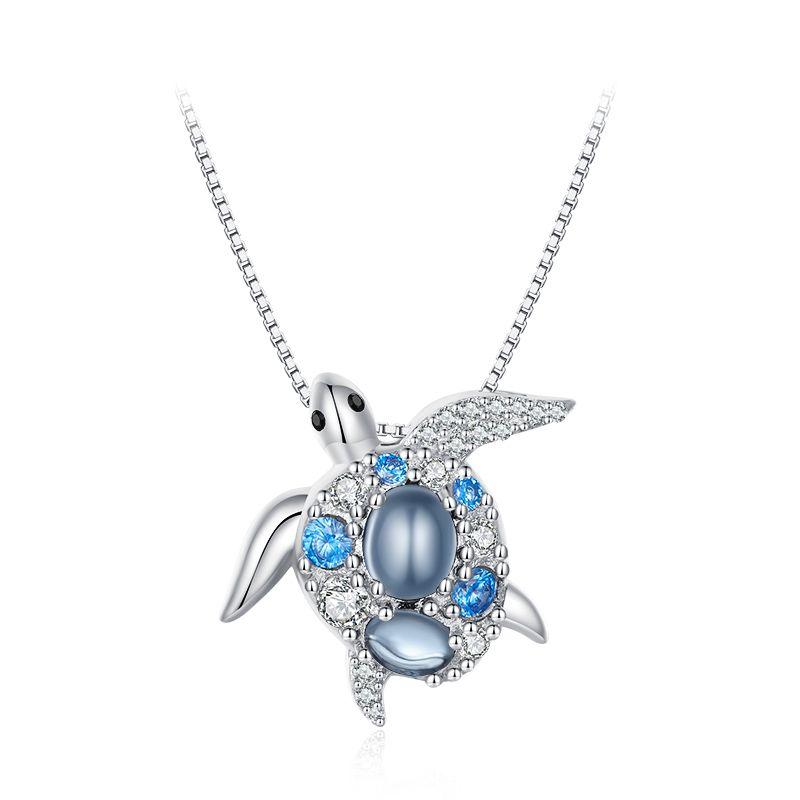 WOSTU 925 Sterling Zilver Zeemeermin Prinses Hanger Ketting met Blauwe Oceaan Zirconia Nekkettingen voor Vrouwen Vakantie Sieraden Cadeau